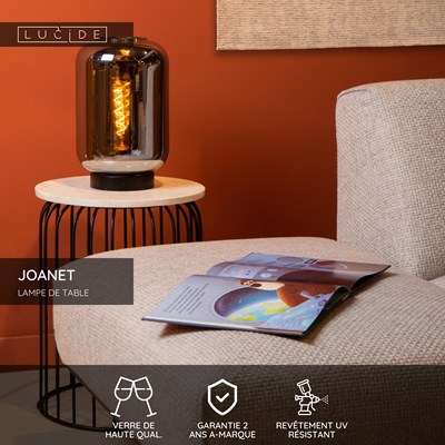 Lucide JOANET - Lampe de table - Ø 22 cm - 1xE27 - Fumé